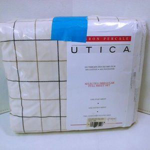 Vintage Y2K Deadstock Utica USA-Made 4-pc FULL Sheet Set Beige Windowpane Check